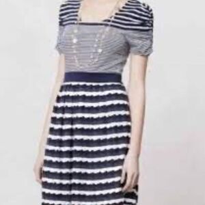 Anthropologie 1.9 One September Multi Stripe Seafarer Dress Ruched Sleeve Sz S